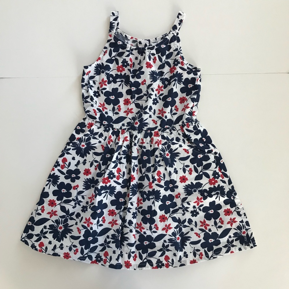Girls White Sundress with Navy and Red Floral Print size 4T